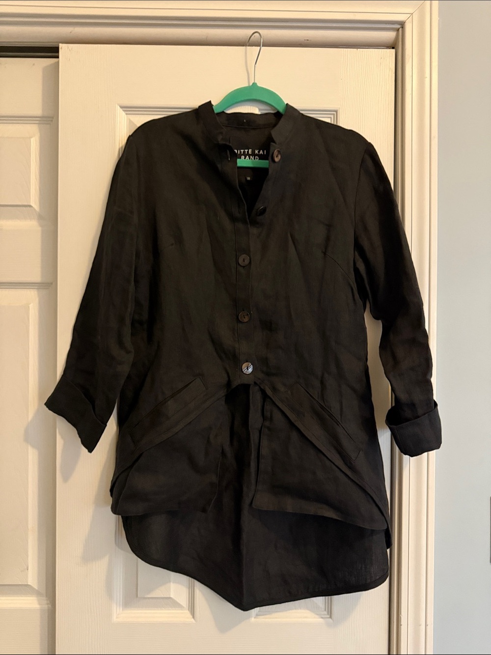 Bitte Kai Rand Black Linen Button-Front high lowTunic Jacket- 6 EU 38